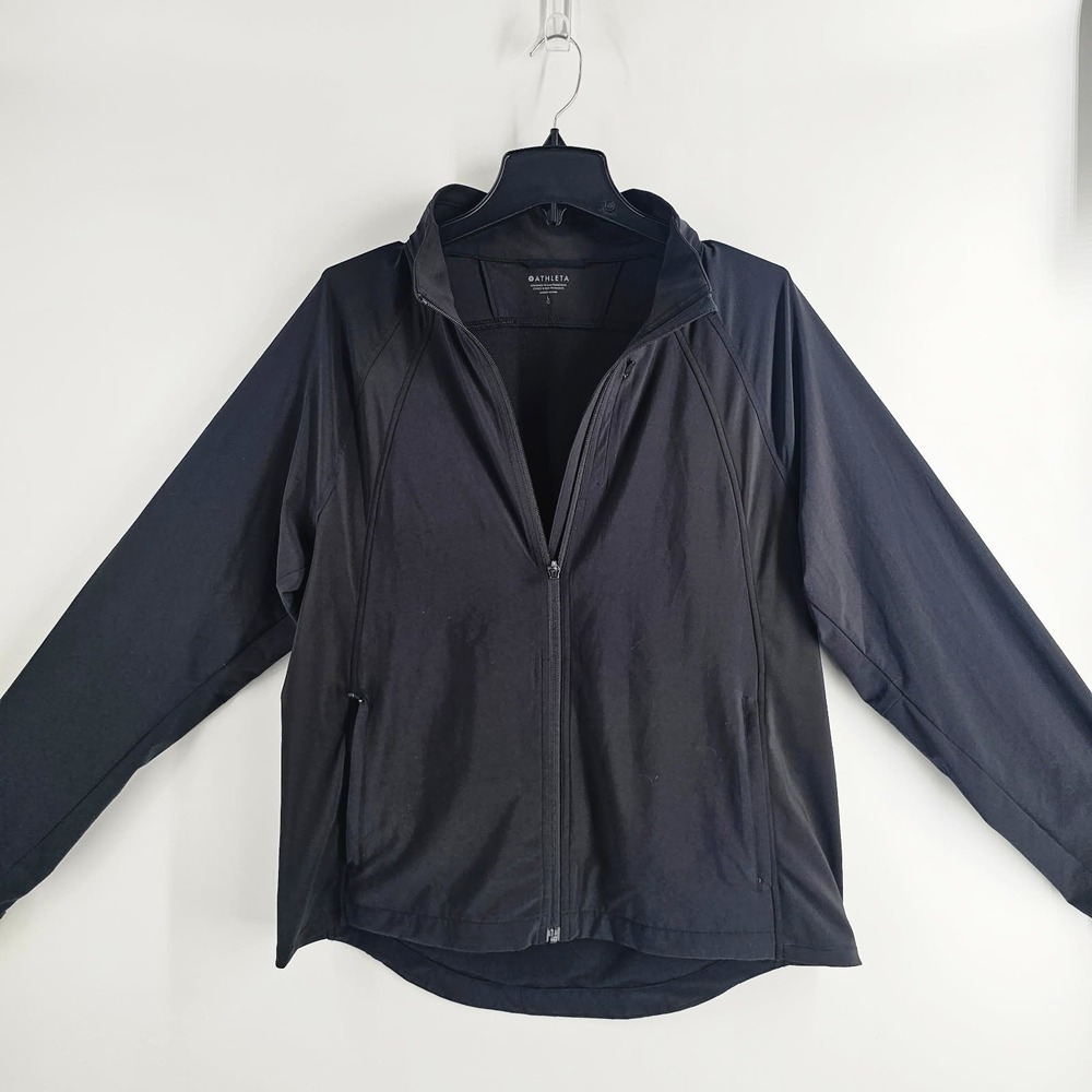 Athleta Full Zip Jacket Women Large Black Thumbhole Back Pocket Pwr